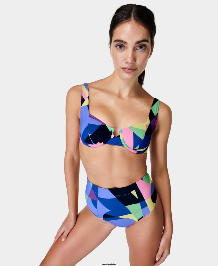 Sweaty Betty kleding R26N1021 paarse prisma camouflageprint vrouwen Laguna xtra life bikinitop met beugel