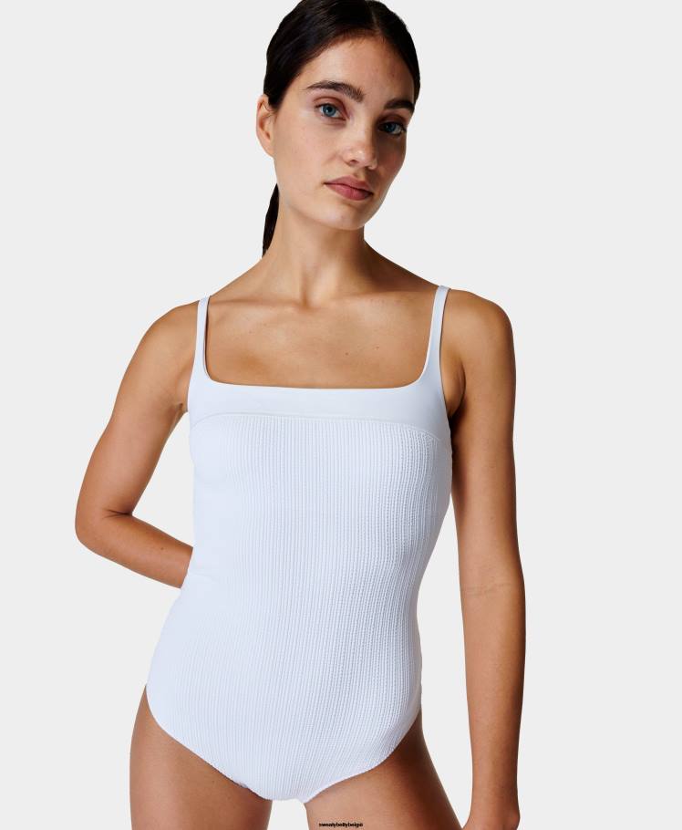 Sweaty Betty kleding R26N879 wit vrouwen Capri-gekreukeld zwempak met vierkante hals