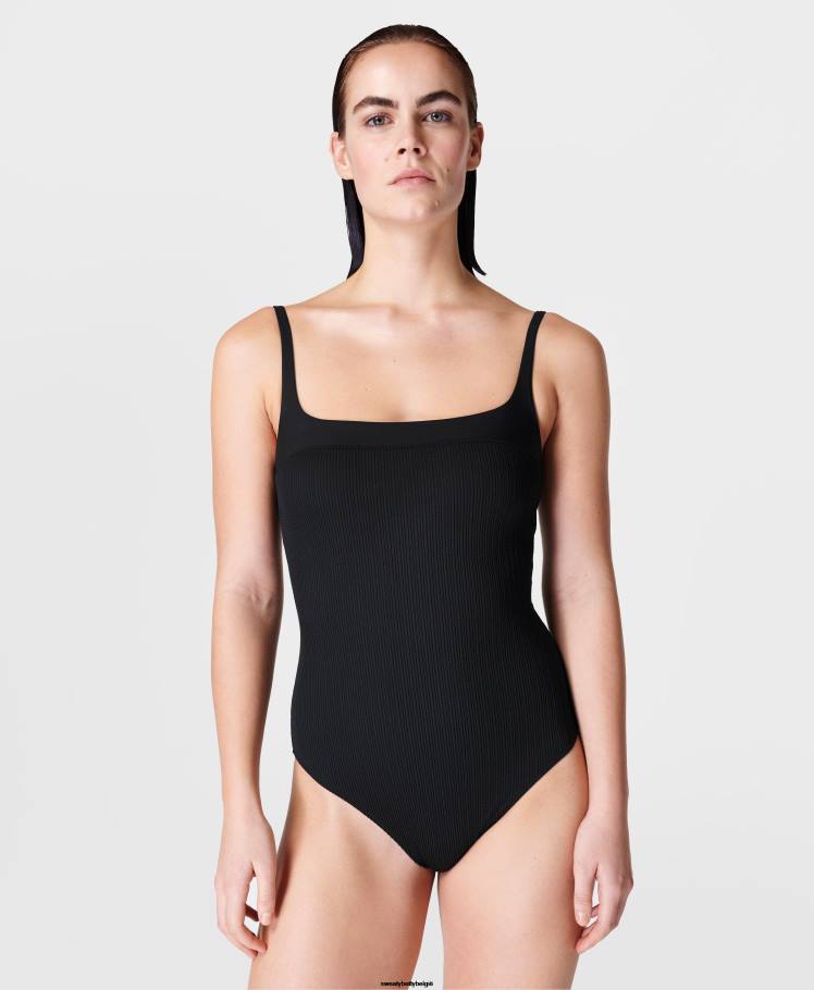 Sweaty Betty kleding R26N880 zwart vrouwen Capri-gekreukeld zwempak met vierkante hals