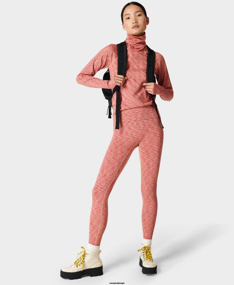 Sweaty Betty kleding R26N1022 Odyssee roze vrouwen spacedye basislaagtop met trechterhals
