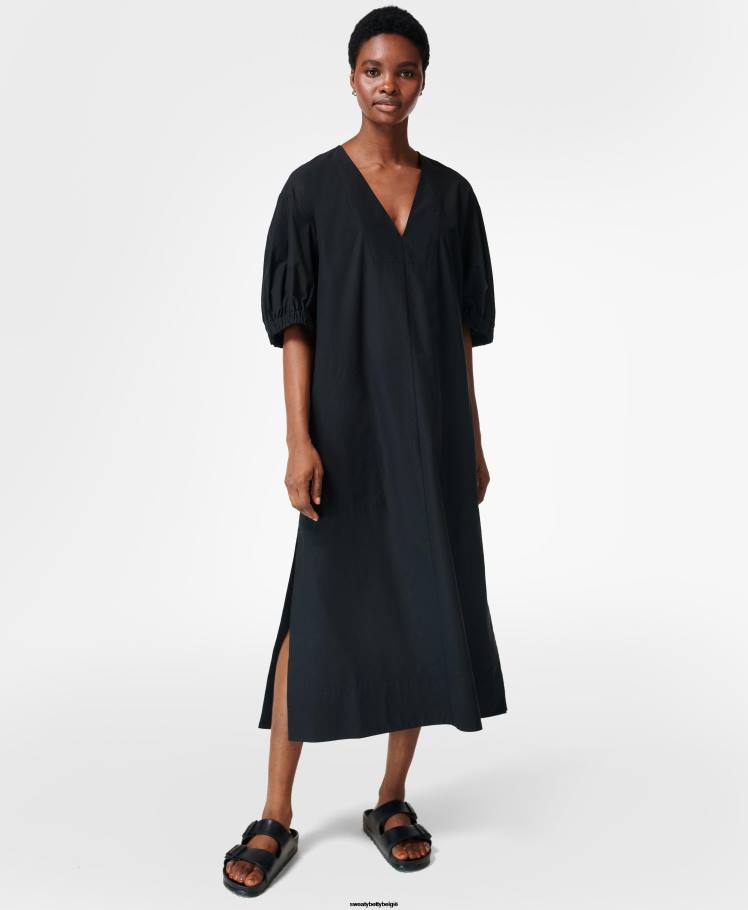 Sweaty Betty kleding R26N863 zwart vrouwen Loren poplin midi-jurk