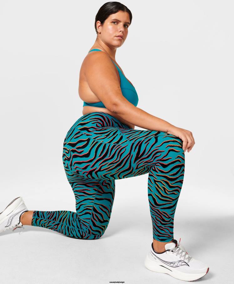 Sweaty Betty kleding R26N12 blauwe gradiënt tijgerprint vrouwen power 7/8 trainingslegging