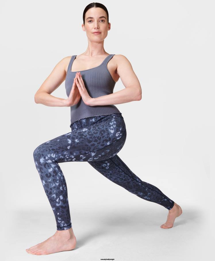 Sweaty Betty kleding R26N176 blauwe luipaardschaduwprint vrouwen superzachte yogalegging