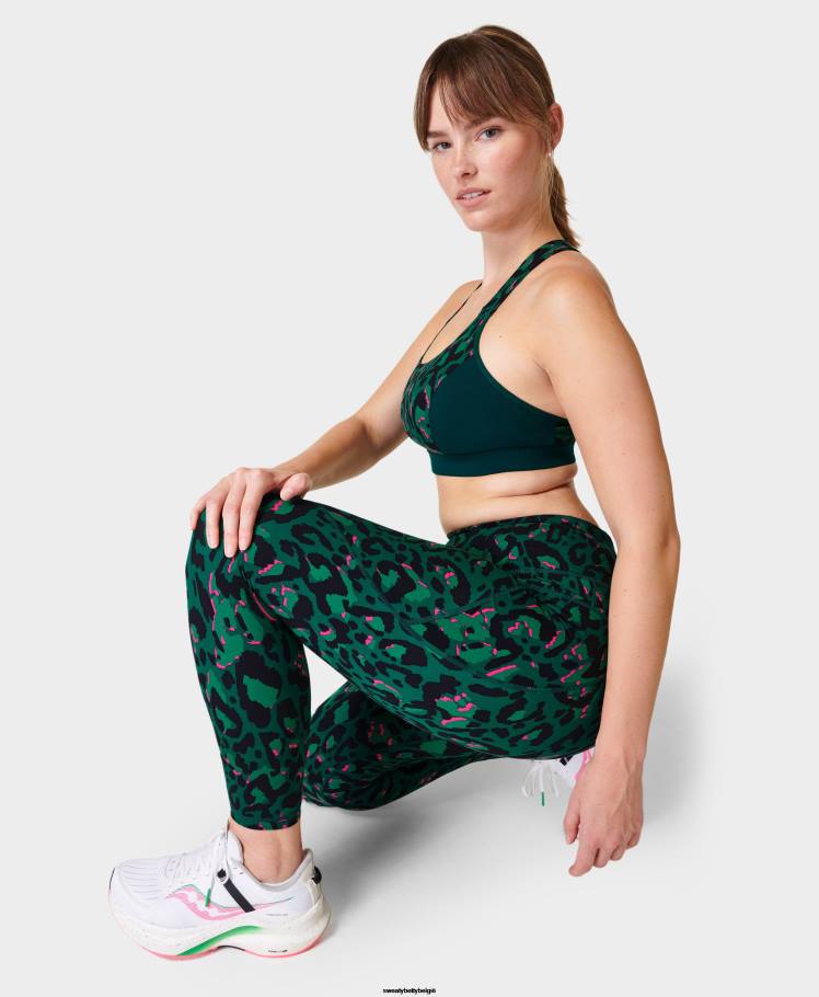 Sweaty Betty kleding R26N26 groene penseelstreek leo print vrouwen power 7/8 trainingslegging
