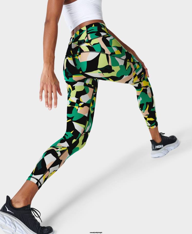 Sweaty Betty kleding R26N31 groene camouflage figuurprint vrouwen power 7/8 trainingslegging