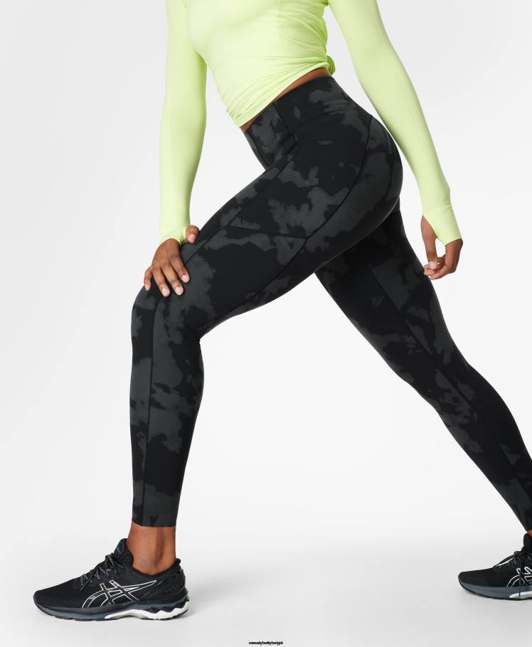Sweaty Betty kleding R26N472 zwarte vervaagde print vrouwen power ultrasculpt trainingslegging met hoge taille