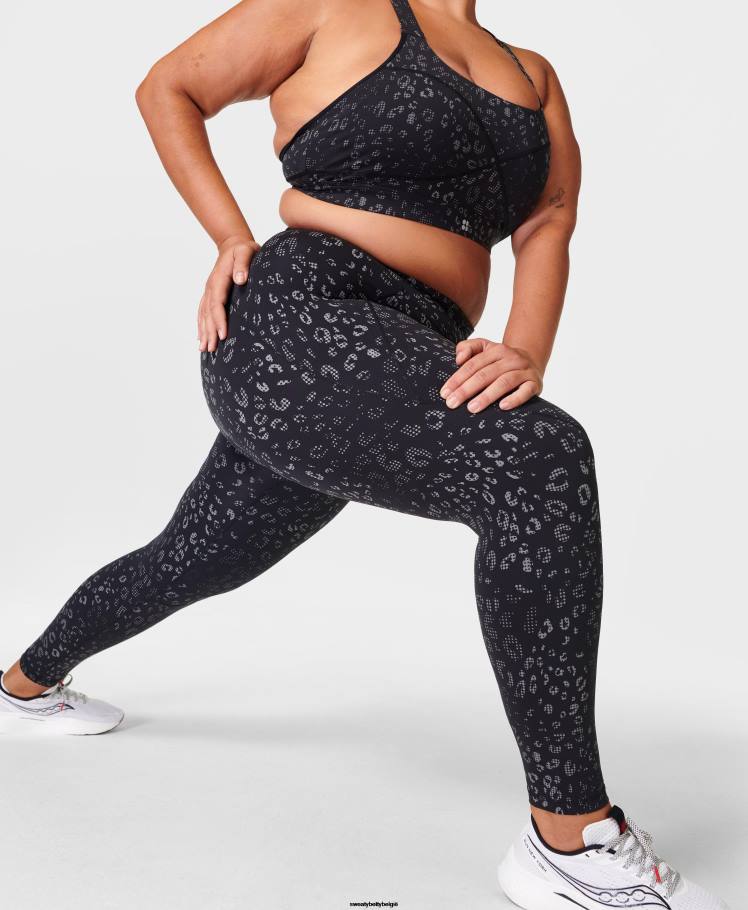 Sweaty Betty kleding R26N664 zwarte reflecterende luipaardprint vrouwen krachtige reflecterende 7/8 workout-legging