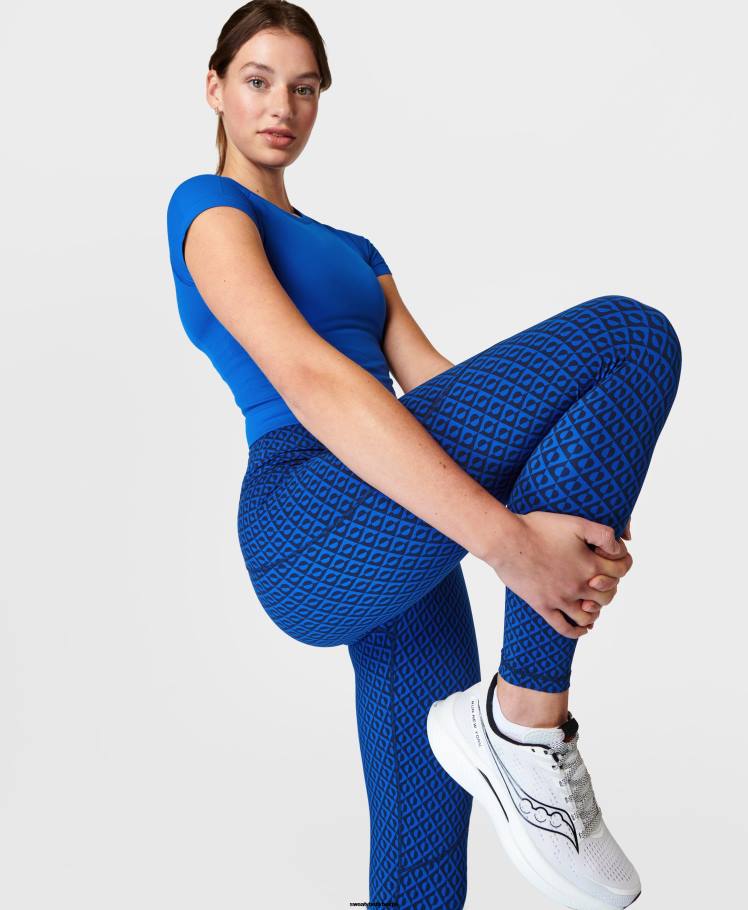 Sweaty Betty kleding R26N74 blauwe topgeoprint vrouwen legging voor powertraining
