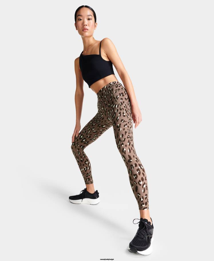 Sweaty Betty kleding R26N7 bruine cheetah-print vrouwen power 7/8 trainingslegging