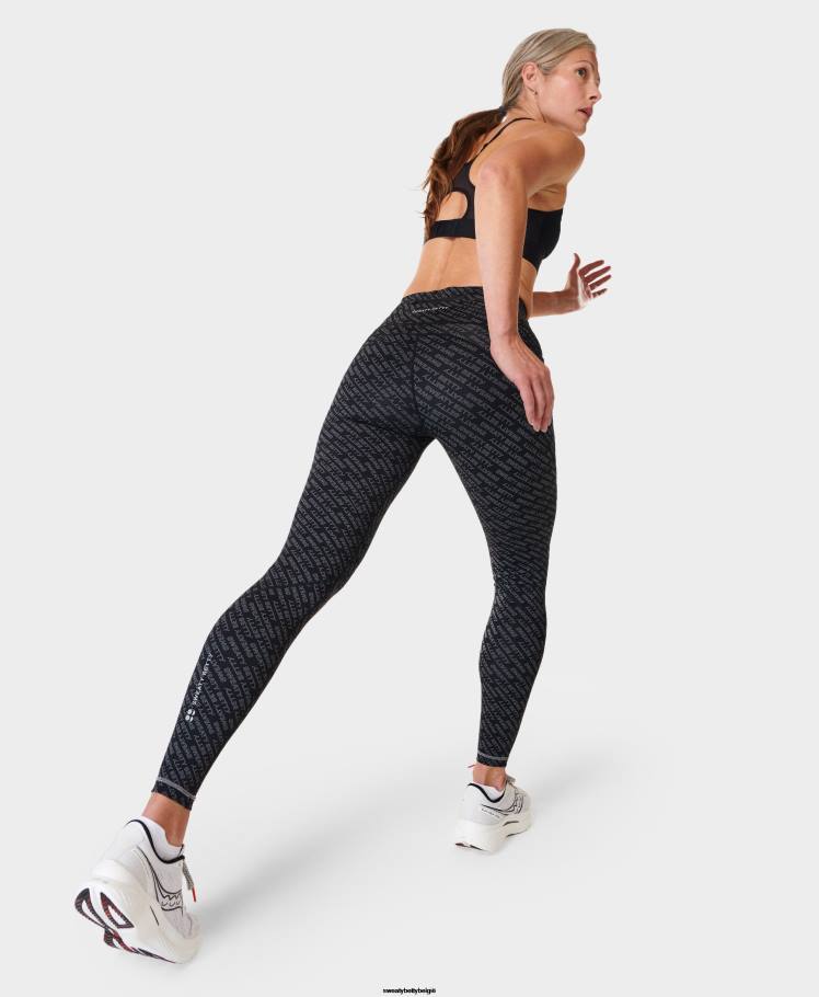 Sweaty Betty kleding R26N86 grijze glitch typografie afdrukken vrouwen power pro workout-legging