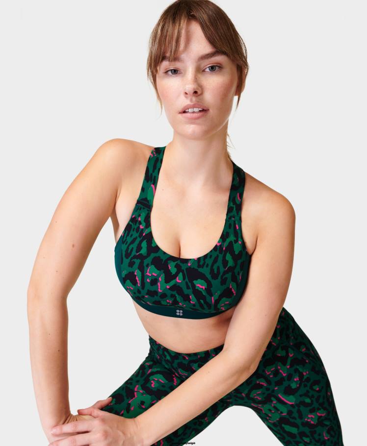 Sweaty Betty kleding R26N260 groene penseelstreek leo print vrouwen power sportbeha met medium ondersteuning