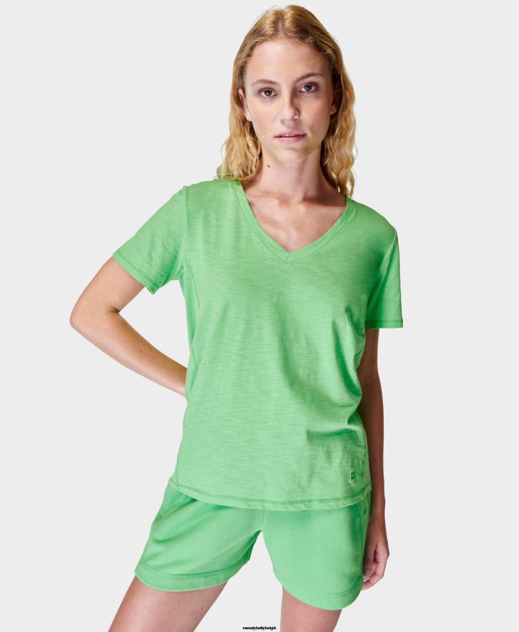 Sweaty Betty kleding R26N1072 straal groen uit vrouwen vernieuwen T-shirt met V-hals