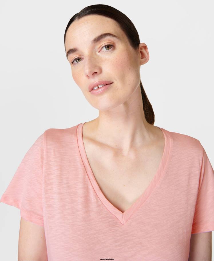 Sweaty Betty kleding R26N1075 zacht roze vrouwen vernieuwen T-shirt met V-hals