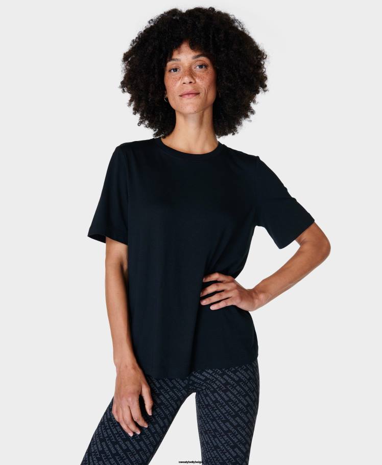 Sweaty Betty kleding R26N229 zwart vrouwen essentieel T-shirt met ronde hals