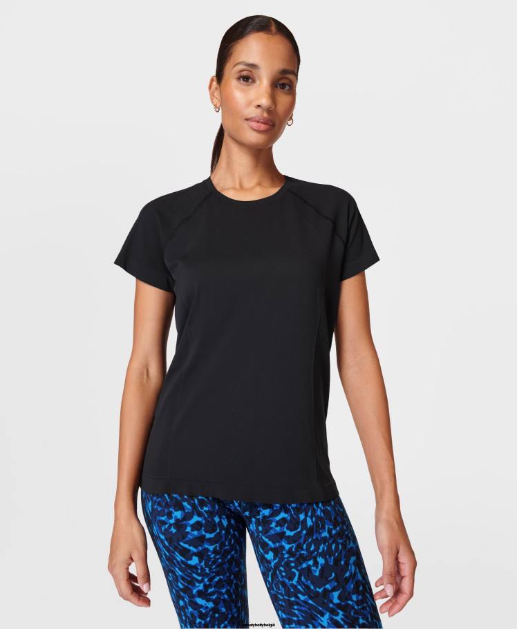 Sweaty Betty kleding R26N232 zwart vrouwen atleet naadloos vedergewicht T-shirt