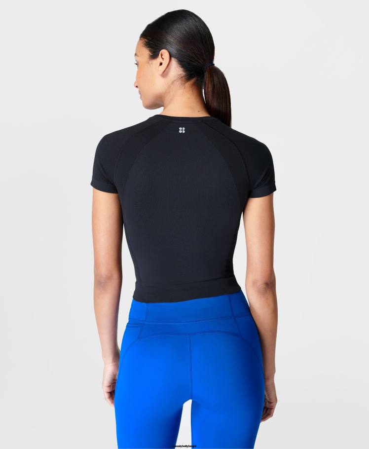Sweaty Betty kleding R26N290 zwart vrouwen atleet crop naadloos trainingsshirt