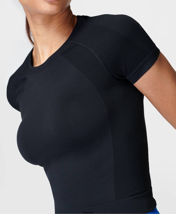 Sweaty Betty kleding R26N290 zwart vrouwen atleet crop naadloos trainingsshirt