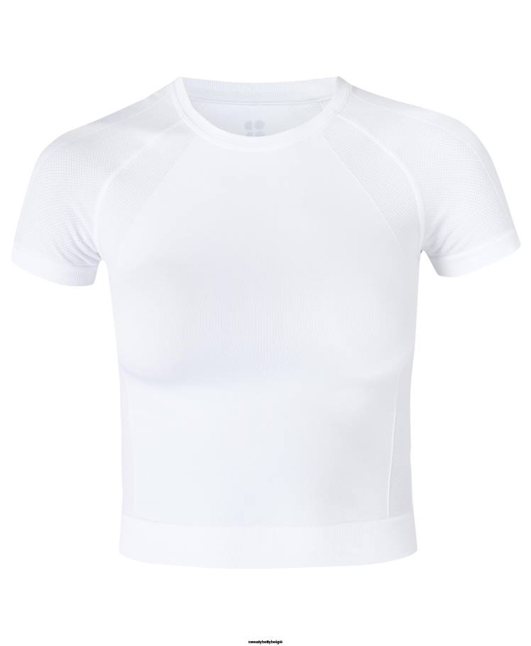 Sweaty Betty kleding R26N291 wit vrouwen atleet crop naadloos trainingsshirt