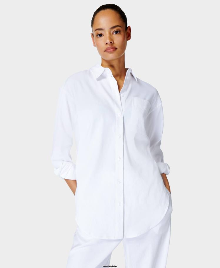 Sweaty Betty kleding R26N1028 wit vrouwen zomers stretch linnen relaxed overhemd