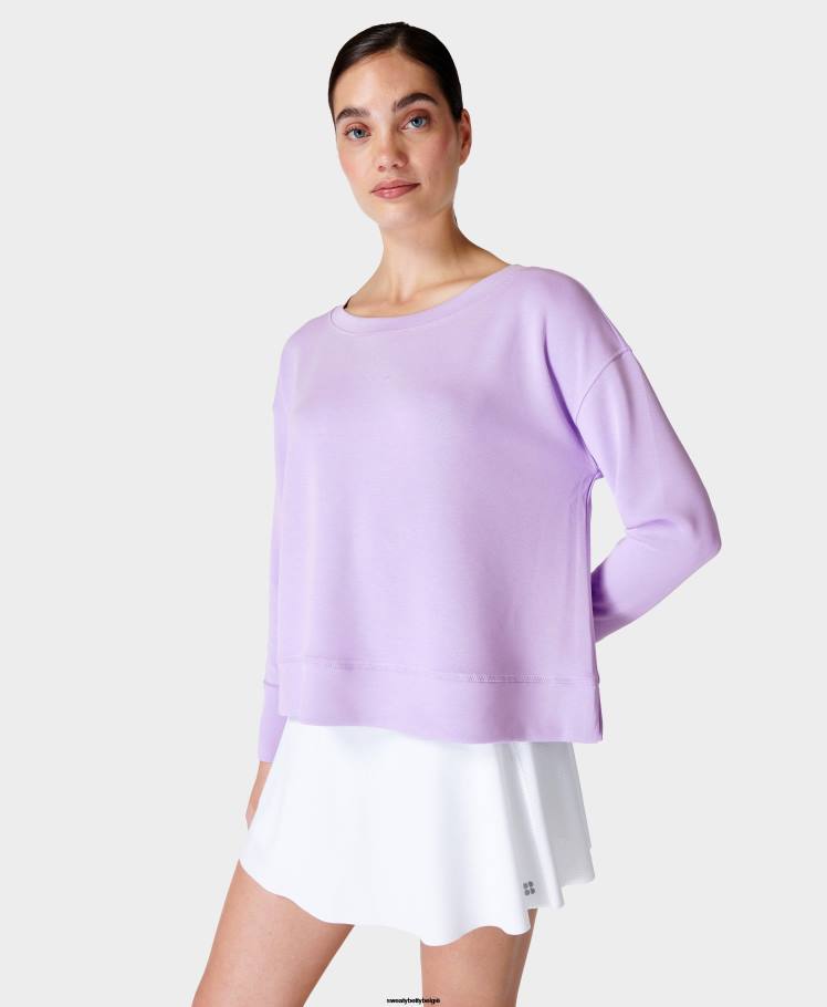 Sweaty Betty kleding R26N1050 lavendel paars vrouwen cloudweight trui met zandwassing