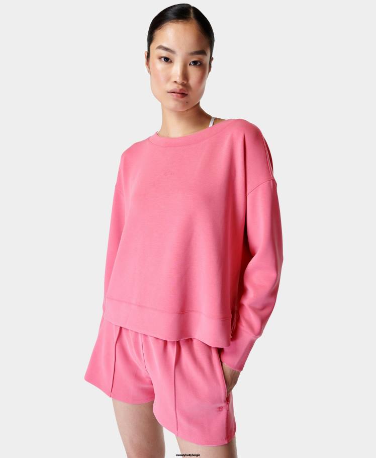 Sweaty Betty kleding R26N1051 lolly roze vrouwen cloudweight trui met zandwassing