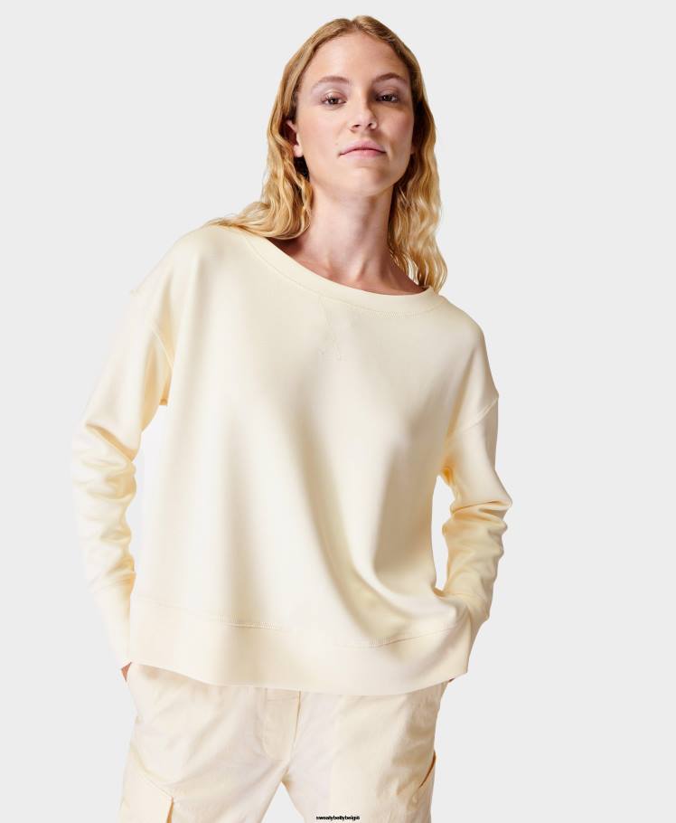 Sweaty Betty kleding R26N1052 schelp wit vrouwen cloudweight trui met zandwassing